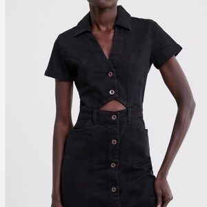 Zara Black Denim NWT Button-Up Dress